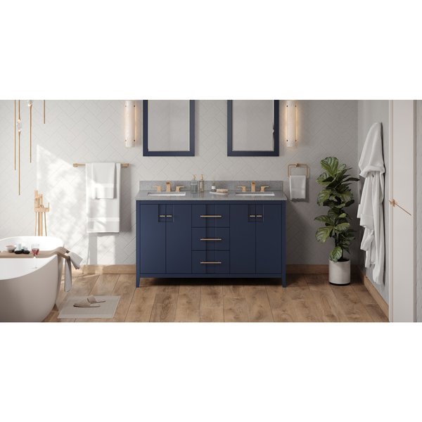 Jeffrey Alexander 60In. Blu Katara Vanity, Dbl Bowl, Steel Gry Cultured Mrbl Vanity Top, 2 Undrmnt Rctngl Bowls VKITKAT60BLSGR